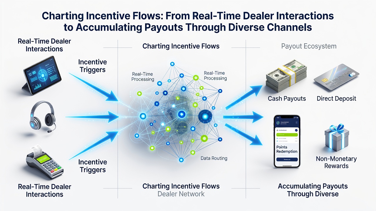 Illustration of multiple funding channels connecting accumulated incentives to final payouts in wireless environments
