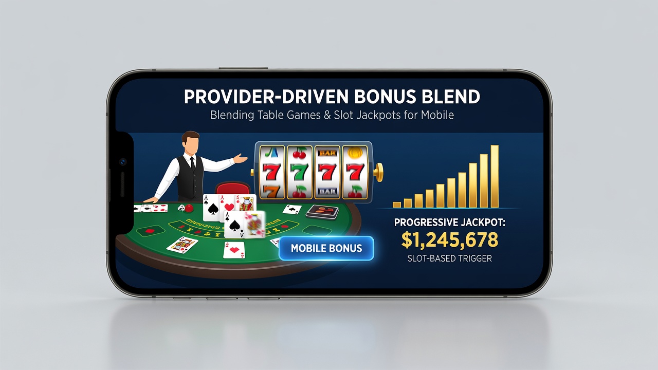Mobile interface showing blended table and slot jackpot bonus